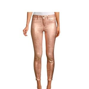 L'AGENCE Margot Rose Gold Metallic Coated Crop Skinny Jeans NEW Size 24